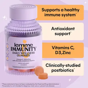 Lemme Immunity Postbiotic Gummies with Vitamin C, Vitamin D (2000 IU), Zinc, 10 Billion Postbiotic Cells, Astragalus for Immune Support - Vegetarian, Gluten Free, Sweet Orange (60 Count)