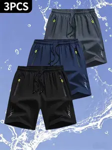 Men's Lightweight Sports Running Shorts, Loose Fit, Zipper Pockets, Elastic Waistband, Polyester Spandex Blend, Gym Beach Jogging, Solid Pocket Shorts, Lightweight Athletic Shorts