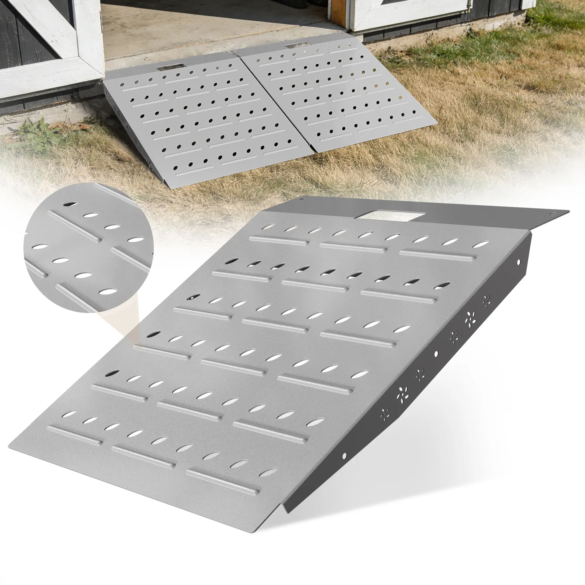 29" x 24" Shed Ramp - Slivery Loading Ramp for Riding Mower, 1 Pack Ramps for Shed，900 LB Capacity Alloy Loading Dock Ramp for Garages, Barns