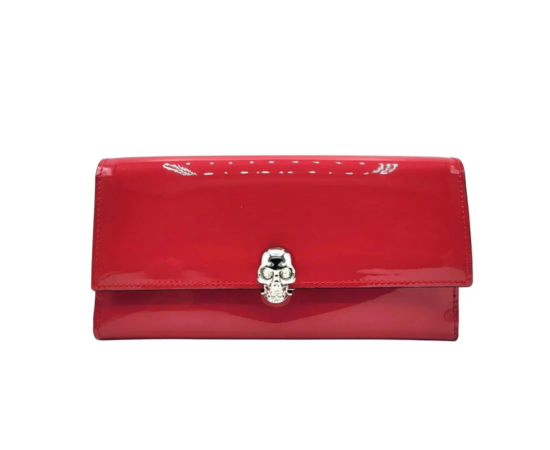 Pre-owned Alexander McQueen Patent Leather Small Leather Goods Women's Hot Pink Continental Wallet