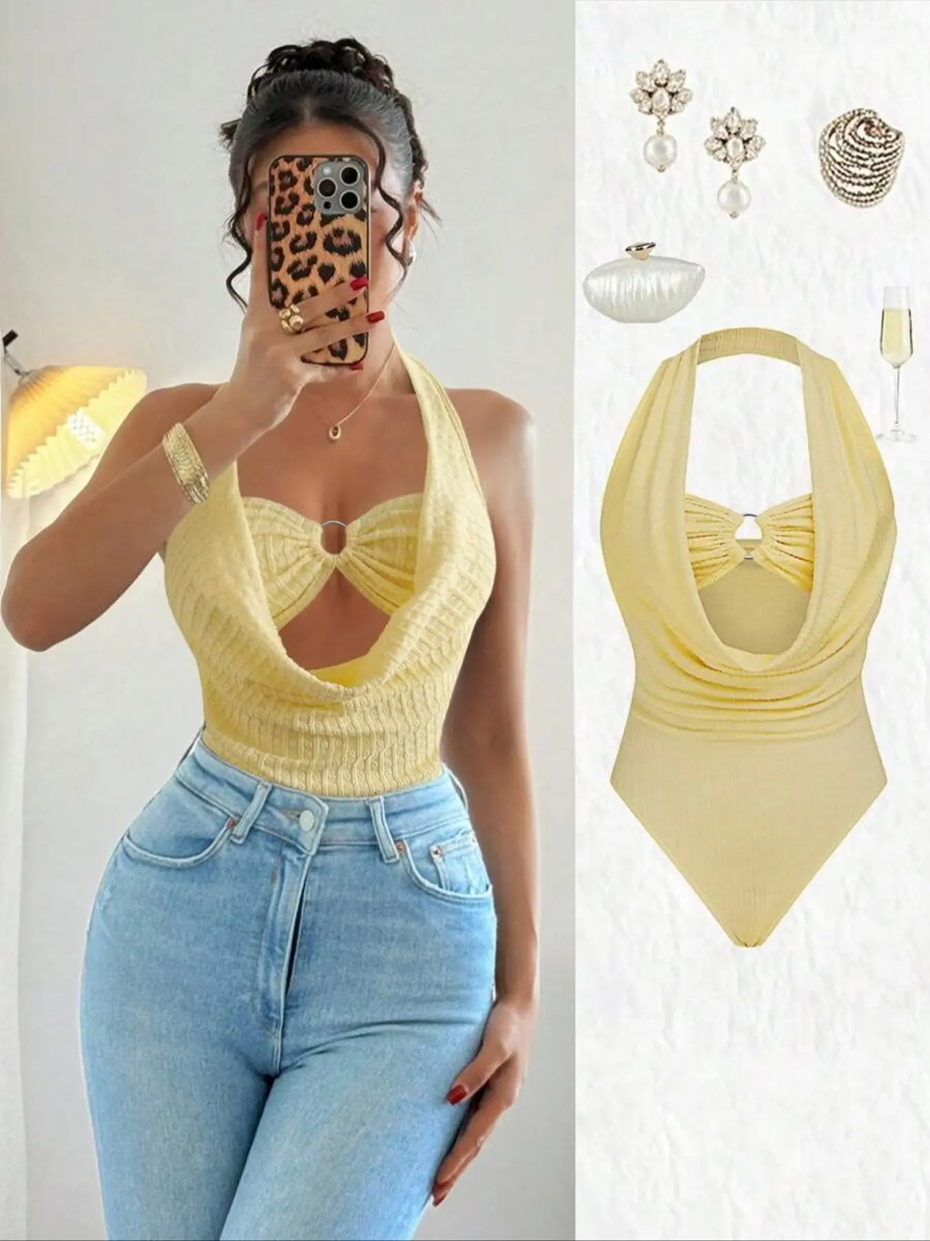 Elegant Women's Backless Bodycon Jumpsuit, Textured Halter Neck Sleeveless Design, Fashionable Slim Fit Two-Piece, Perfect for Parties & Events, Womenswear