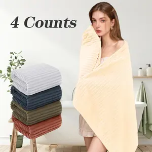 4 Pack Unisex Super Soft Bath Towels Striped Pattern Set, Microfiber Absorbent Quick Dry Towels for Bathroom, Sauna, Gym, Hotel