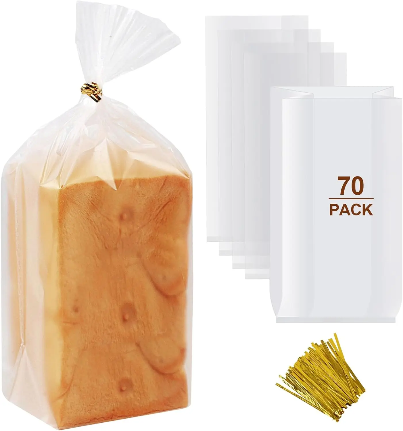 70 Pack Clear Bread Bags & Pack Ties 8" x 4" x 18" Reusable PE Material Moisture Proof Anti Odour Freshness Preserving for Home Bakers Bakery Owners
