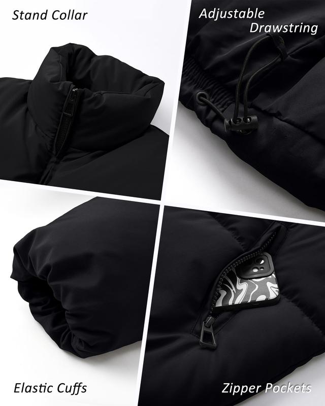 Polu Women's Winter Cropped Puffer Jacket Oversized Long Sleeve Full Zip Puffy Coat Warm Quilted Jacket with Pockets