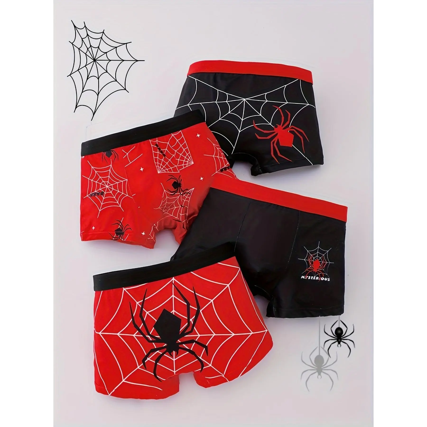 4pcs Boys' Boxer Shorts Knitted Spider Print Casual Loose Comfortable for All Seasons Top Guagua