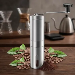 Professional Portable manual Coffee Grinder Adjustable Ceramic Burr Stainless Steel Body Non-Slip Hand Crank Precision Coffee Mill for Home Commercial Use