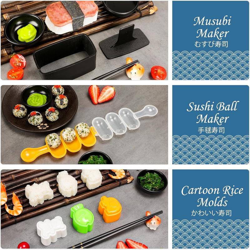 Sushi Making Kit, 32-in-1 Complete Set with Bazooka Roller, Nigiri & Musubi Presses, Bamboo Mats, Knife, Peeler, Animal Rice Molds, Chopsticks & More – Perfect for Family Fun