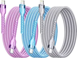 USB C to Lightning Cable 3 Pack MFi Certified Fast Charging Cables 3FT with Nylon Braided Type C i Phone Charger Cord Compatible i Phone 14/13/12/11/X/8 & iPad Cellphone Electronic
