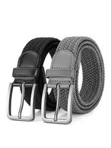 Men's Breathable Woven Waist Belt, Business Casual Two-In-One Elastic Canvas Belt, Adjustable Vintage Style for Jeans and Work Pants