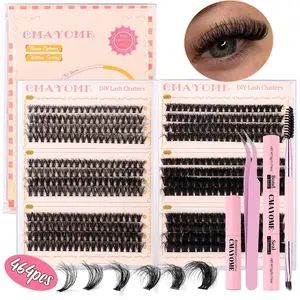 Curl Wispy Individual False Eyelash With Lash & Remover & Tweezers & Brush Kit, 1 Set Natural Self Grafting DIY Segmented Eyelash