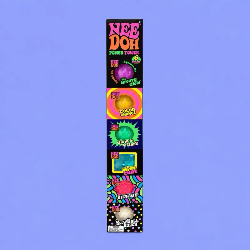 NeeDoh Power Tower 6-Pack Bundle | Groovy Glob, Color Change, Glow in the Dark, Nice Cube, Shaggy & Snowball Crunch