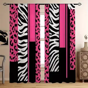 2 Piece Zebra and Leopard Print Curtains, Bright Fun Design, Easy Hang, Perfect for Living Room, Bedroom, Party Decor, Fade-Resistant