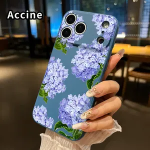 Lavender Hydrangea Grace Pattern Straight Edge Phone Case for iPhone 17 15 16 14 Pro Max 13 12 11 XR XS Plus Air E Shockproof Drop Protection Rugged Durable Liquid Silicone Cover Cellphone Protective