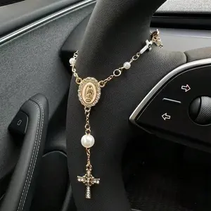 1pc Retro Steering Wheel Rosary Ornament, Ladies' Bracelet， Rosary Car Pendant Accessory, Car Decor, Car Pendant, Unique Fashion Car Pendant Decoration, Valentine's Day Gifts, Car Accessories