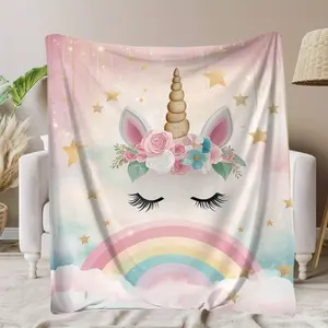 1pc of Unicorn-Themed Blanket Featuring Unicorns, Rainbows, Stars, and Clouds; A Cozy and Warm Keepsake Blanket Perfect for Memorable Occasions, Making Excellent Holiday Presents for Classmates, Friends, Family, and Loved Ones for Napping, Camping