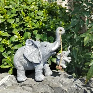 Swinging Elephant Figurines Set of 2 – Resin Hanging Elephant Statues, Mini Outdoor Garden Decor, Patio Steps Ornament, Whimsical Handmade Home Accent