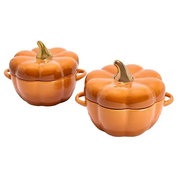 KitchenHQ 2-pack 14 oz. Pumpkin Stoneware Casseroles