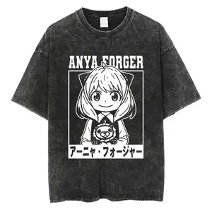 BANDAI Spy X Family Anya Forger Vintage Washed T-Shirt, Fashion Anime Streetwear Unisex Casual Cotton Daily Tees funny