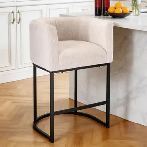 Linen Fabric Bar Stools with High-Density Sponge Cushion, Counter Height Barstools for Kitchen Island, 350 lbs Capacity ErgonomiC Barrel Design