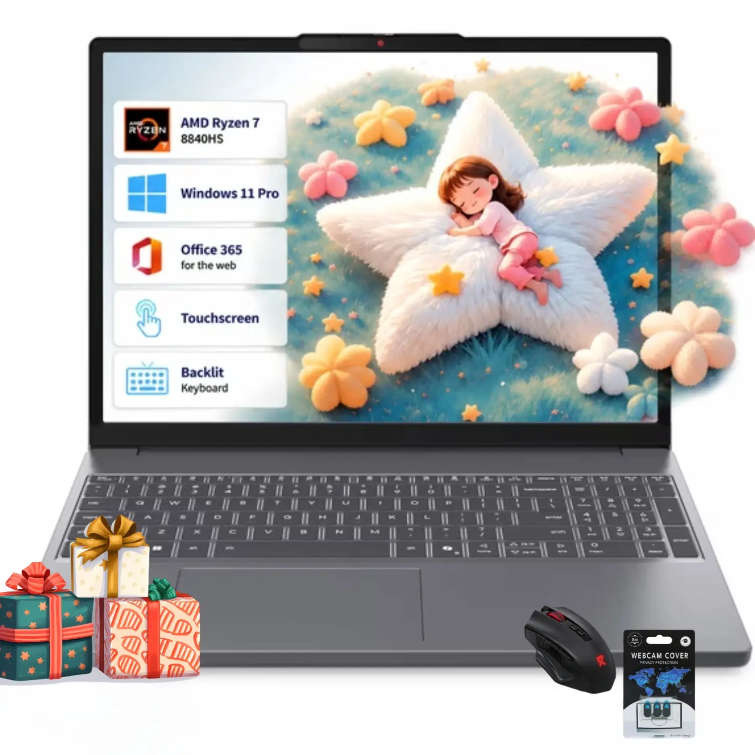 2026 Lenovo Gray 15.3" Touchscreen Laptop | Ryzen 7 8840HS, Radeon 780M Graphics, Up to 32GB RAM 1TB SSD, FHD 1080P IR Camera, Backlit Keyboard, Windows 11 Pro, Bundle Accessories Included
