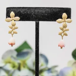 Pink Queen Conch Shell Pikake Blossom Earrings