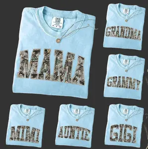 [Comfort Colors] Custom Mama Chambray Graphic, Personalized Family Gift, Hunting Camo Mama Design, Retro Varsity. Mama, Mother's Day Gift Ideas