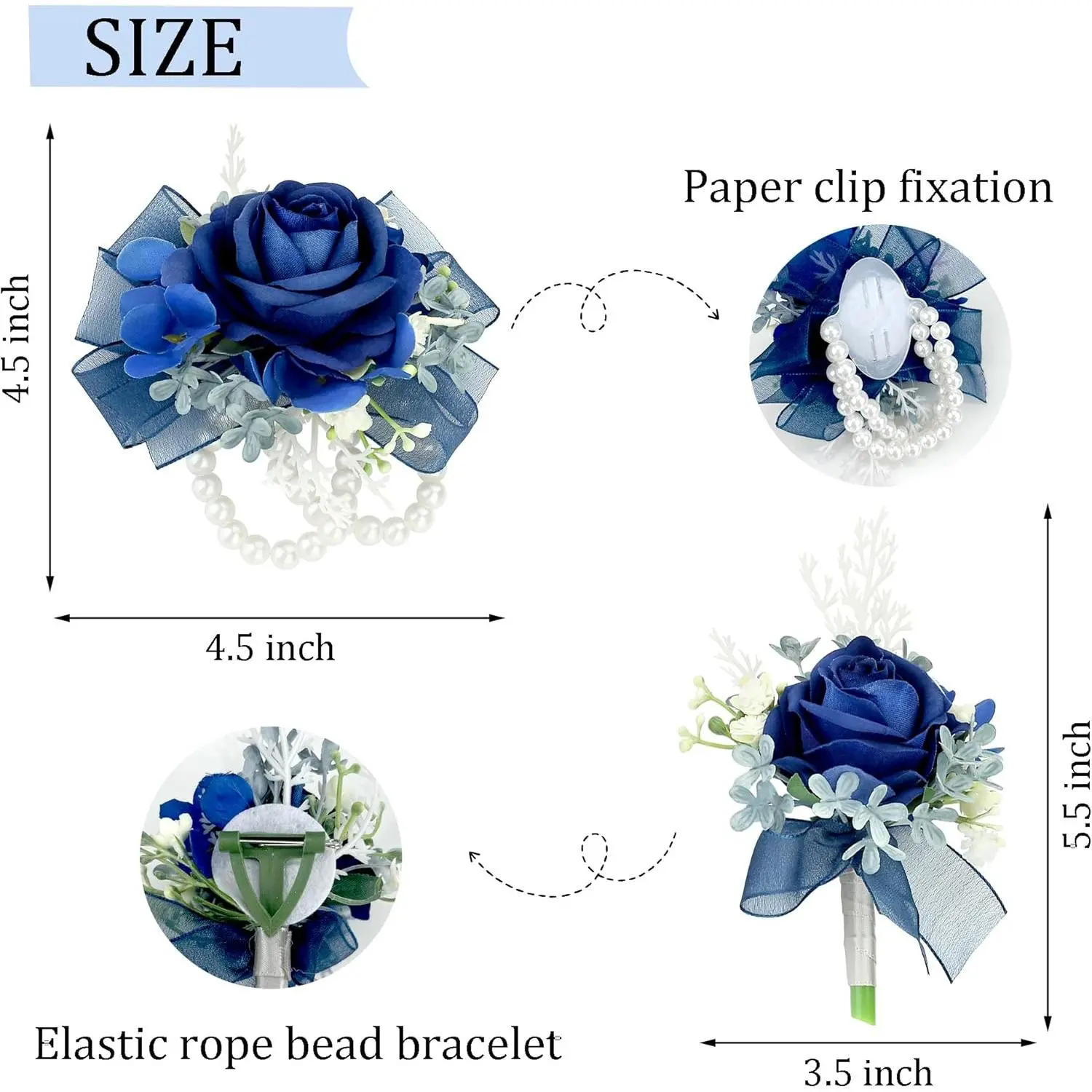 Corsage Wristlet and Boutonniere Set Blue Wrist Corsage Double Pearl Bracelets Blue Pocket Boutonniere for Men Wedding Prom Party Suit Decor (2 Pack) Corsage Wristlet and Boutonniere Set Blue Wrist Corsage Double Pearl Bracelets Blue Pocket Boutonniere for Men Wedding Prom Party Suit Decor (2 Pack)