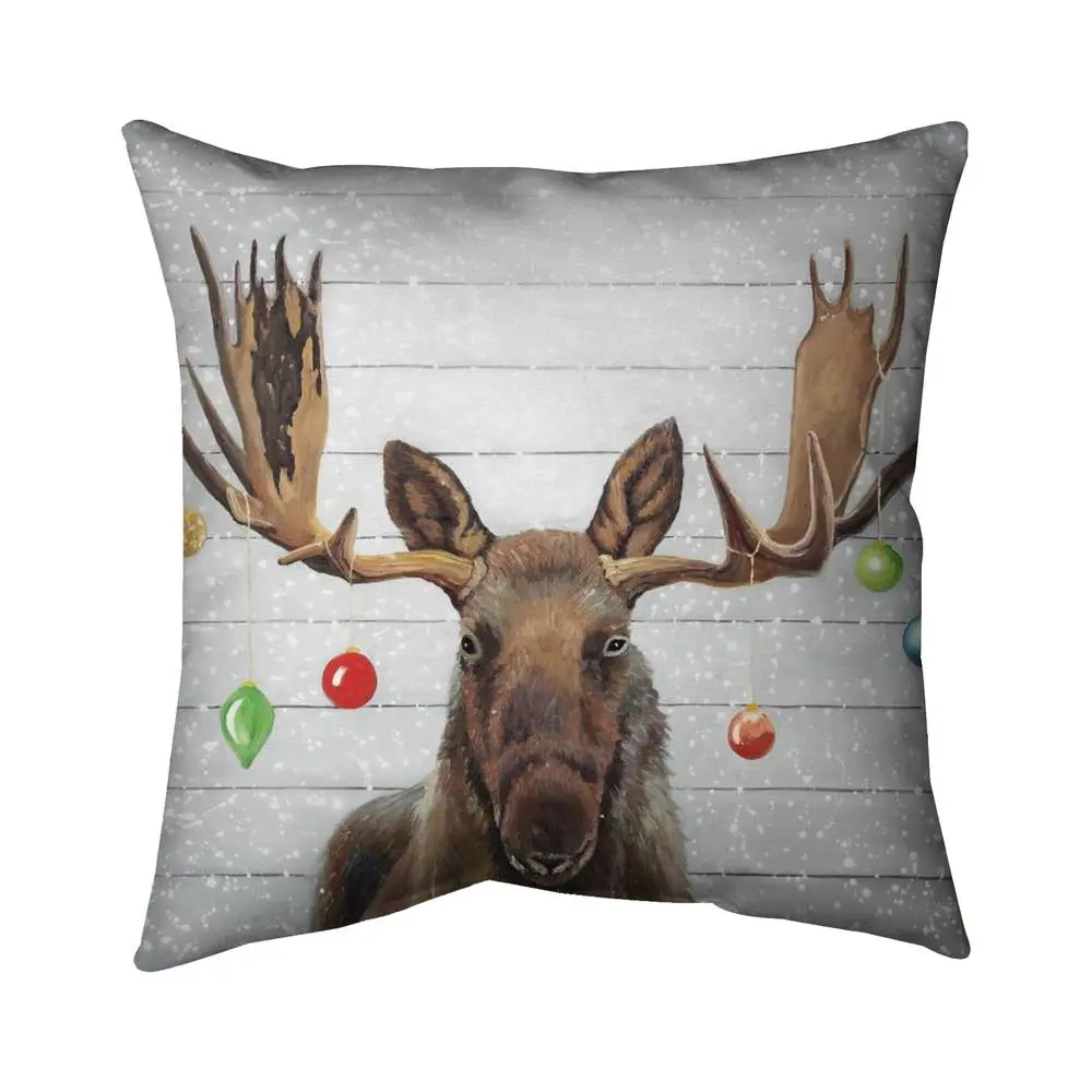 360 Stand Rustic Brown 16x16 in. Christmas Moose Pillow - Festive Look Holiday Decor, Polyester Fill for Bedroom Textiles & Soft Furnishings Bedding Linens, Character-Based Standard Pillows