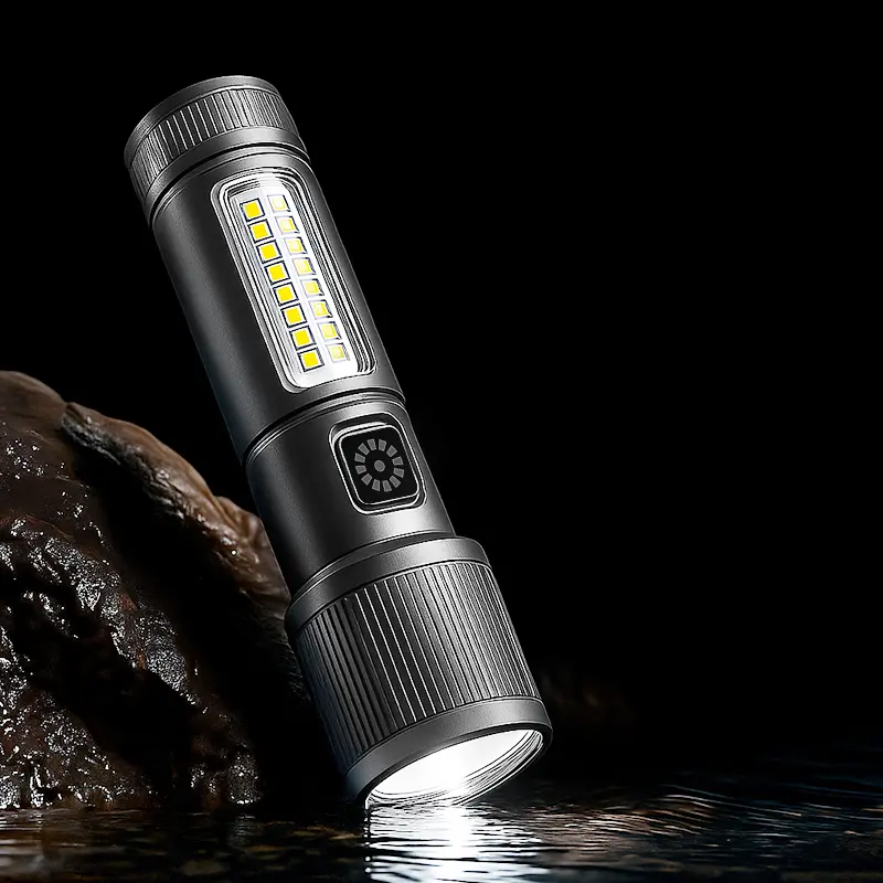 5000 Lumens Super Bright LED Flashlight, USB-C Rechargeable Torch with 6 Adjustable Light Modes & Zoomable Lens, Built-in COB Side Work Light, Waterproof Portable Hand Lamp for Camping, Emergency, Car Repair, Ideal Outdoor Gift for Outdoorsmen