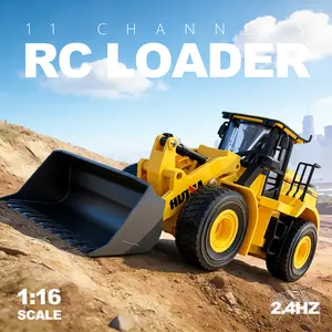 Huina 1552 Remote Control Loader — 1:16 scale, supports 2.4 GHz frequency, sound and light effects, 11-channel remote control front-mounted engineering vehicle toy (equipped with a metal bucket).