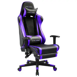 GTRACING Gaming Chair – PU Leather Office Chair with Footrest & Adjustable Headrest, Ergonomic Design, Purple