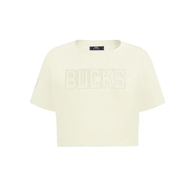 Women's Pro Standard Neutral Cream Boxy Cropped Milwaukee Bucks T-Shirt