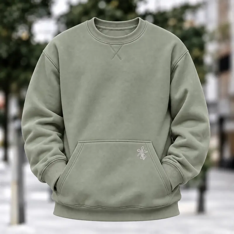 Men’s 2-Pack Fleece Crewneck Sweatshirts - Loose Relaxed-Fit Menswear, Stylish Long Sleeve Pullovers with Kangaroo Pockets, Small Logo Detail, Sports Casual Streetwear for Autumn Winter, Gym, Everyday Wear