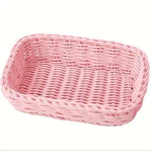 Simple Candy Color Woven Basket, Fruit Basket, Desktop Organizer, Category Storage Bin, Rattan Weave Basket, Home Decor