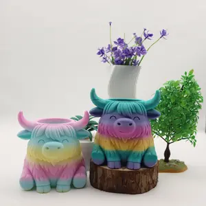3D Printed Cow Planter Statue, Decorative Figurines, Versatile Desktop Decor & Floral Holder, Ideal Gift for Birthdays & Christmas, Unique Home Decoration, Decorative Sculptures