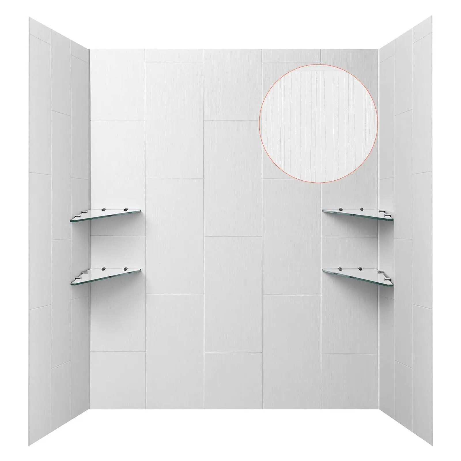 VEVOR SMC Shower Wall Panels Kit Set, 60x36x75" Tub Surround, 0.14" (3.5mm) Thick 3-Panel Waterproof Set, Quick-Install Trimmable Bathroom Kit with 4 Glass Shelves