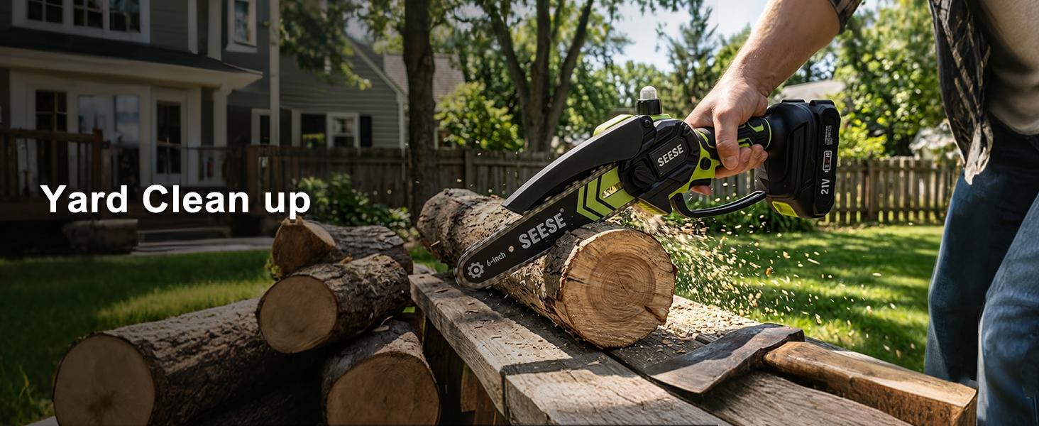 【SummerVibes】SEESE Brushless Mini ChainSaw Oil System- Portable Electric Cordless Saw for Wood Cutting, Batteries (2000mAh) ,Pruning, Gardening, Camping - Suitable for Seniors, Women Holiday gifts