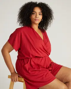 Nora Cross Front Romper - Raspberry