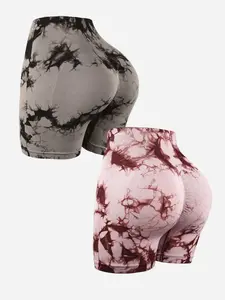 Women's Marble Print High Waist Gym Shorts, Casual Comfy Breathable Fitted Skinny Athletic Shorts for Yoga Gym Workout Running, Ladies Sportswear for All Seasons, High Waisted Shorts