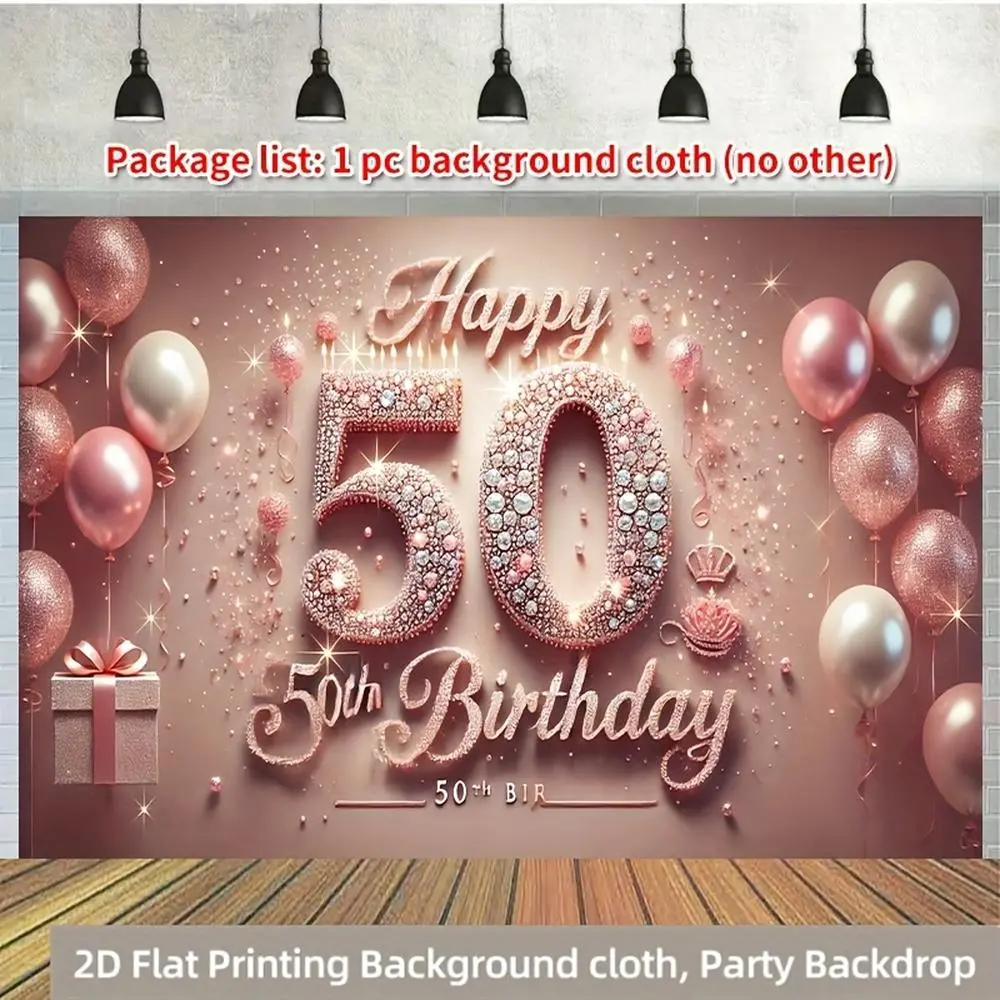 1pc 2D Flat [Diamond Birthday Backdrop] Diamond 50th Party Backdrop | Polyester Photography Banner Flag for Photo Booth, Wall Hanging Sign - Perfect Family, Garden, Yard Anniversary Celebrations,