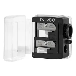Palladio Double Barrel 3 in 1 Cosmetic Pencil Sharpener with Cover, Stainless Steel Blade, Size Adjuster, Essential for Small and Extra Large Lip Liner, Eyeliner, Brow Pencils