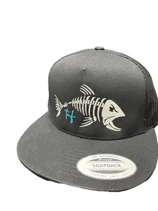 TWF Fish Skull YP 6006 Black Camo Snapback Hat - Black  Design with Unique Fish Graphic