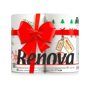 Renova Christmas Toilet Paper 4 Rolls Pack - 3 Ply -160 Sheets per Roll - Festive and Fun Bathroom Essential for the Holidays