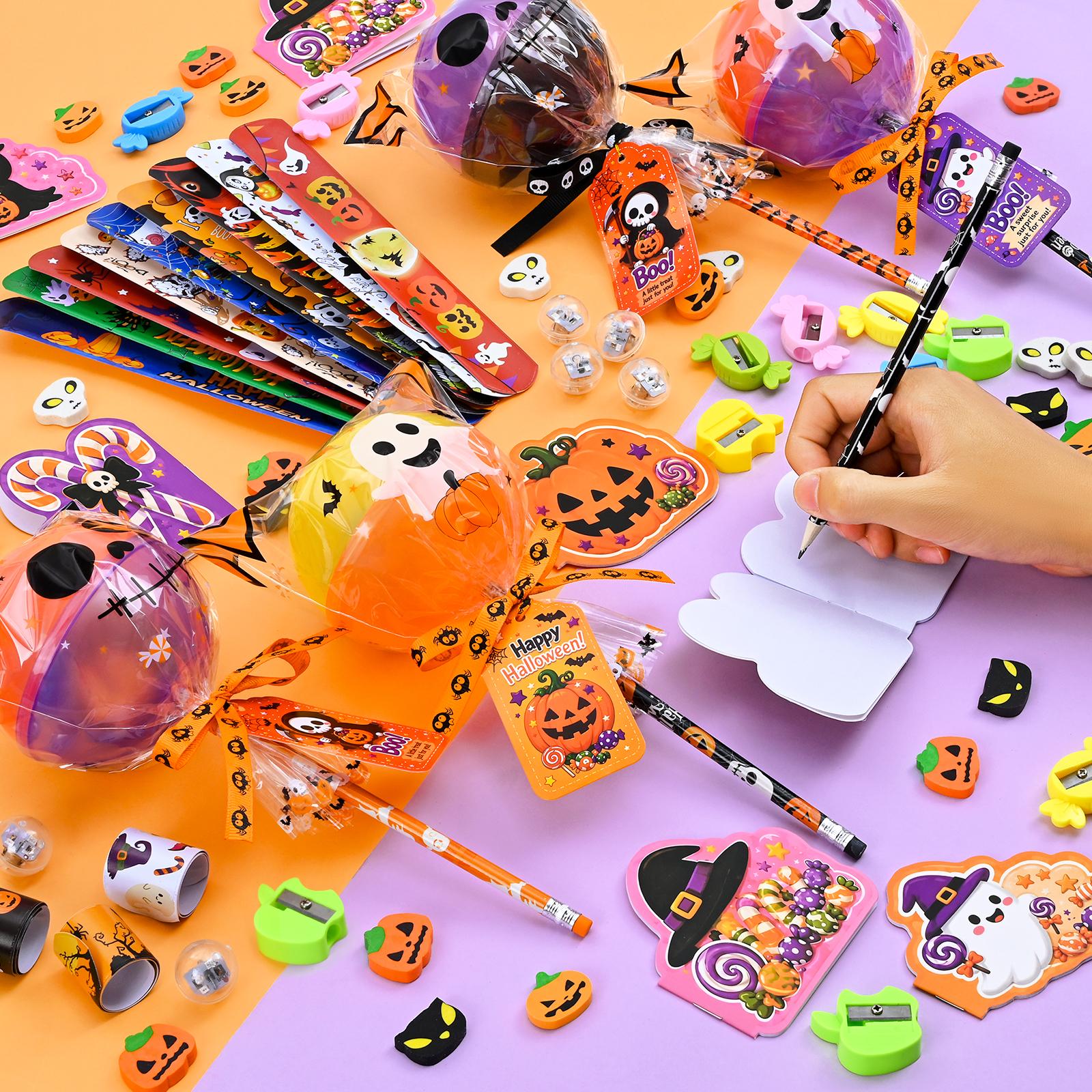 24-Pack 2026 Upgraded Light-Up Giant Halloween Lollipop Stationery Kit with Cards, Halloween Gifts for Kids, Classroom Exchange Party Favors
