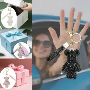 Bling Cute Bear Car Key-chain Accessories Decorations Pendants ,Bling Rhinestone Keychain for Women – Cute Accessory for Handbags or Keys ,Bag Charms for Handbags and Backpack, Shiny Pendants for handbag Charms,Cuteand Girly Keychains for Women