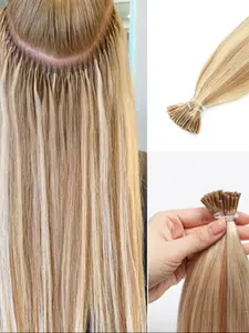 Blonde I Tip Hair Extensions 12 to 20 Inch Natural Straight Real Human Hair, 30g Per Pack Thin Ends Fusion I Tip Extensions