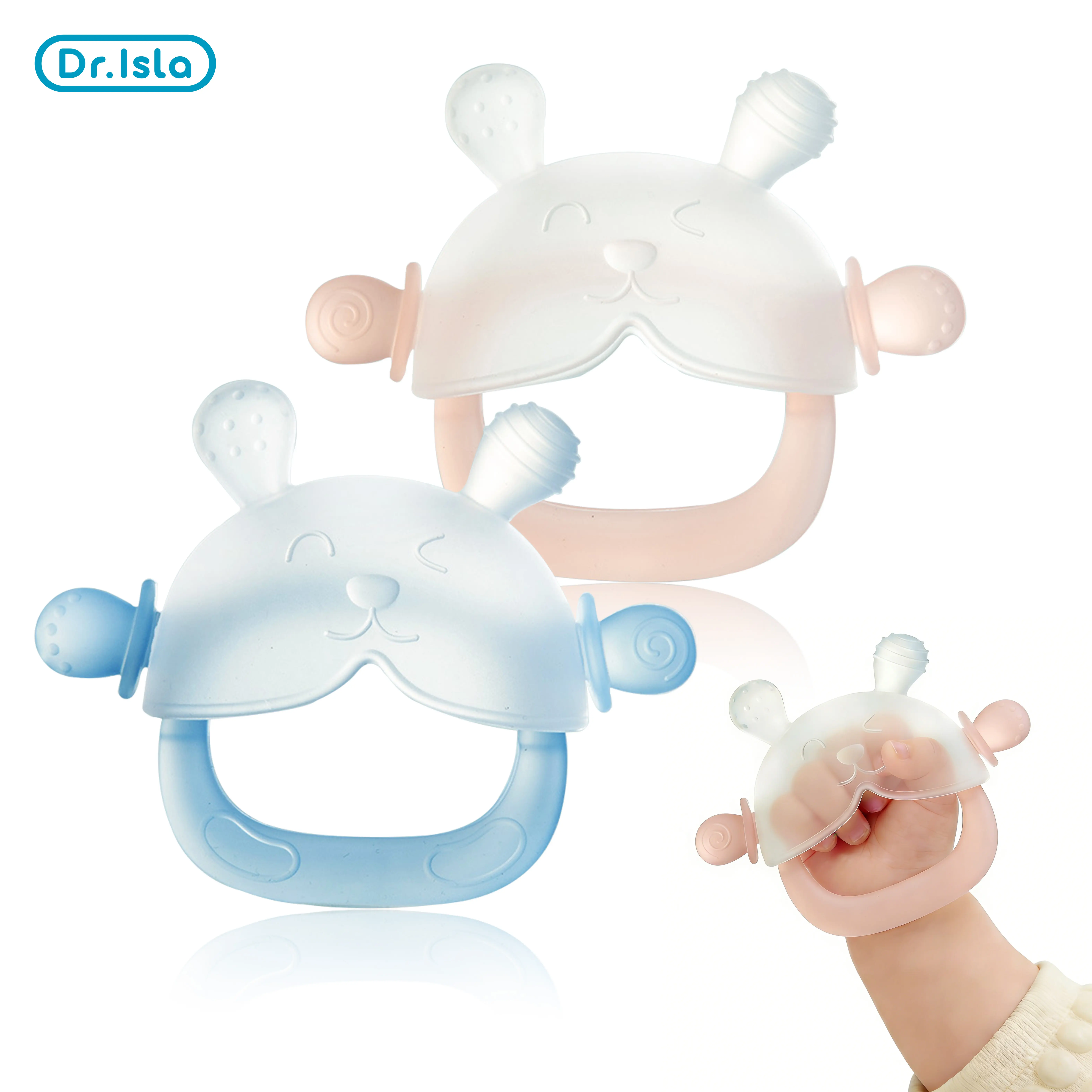 Dr.Isla Bunny Teether Mitten, BPA free, 360 degree anti falling design, Anti-Choke No-Gag Design, Stop thumb sucking, Relieve itchy gums, Dust-Resistant Stays Clean, Soft food grade silicone, Learning toy for 3 to 18 months, Newborn Essentials