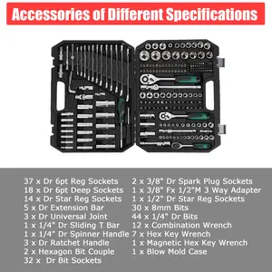 Comprehensive Mechanics Tool Set - 216-Piece Socket Set, 1/4", 3/8" & 1/2" Drive, 72-Tooth Quick Release Ratchet, Heavy-Duty Kit, Durable Case - Ideal for Automotive, Car & Home Repair