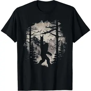 Rock On Bigfoot Sasquatch Loves Rock And Roll Mountain Trees T-Shirt