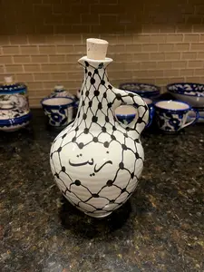 keffiyeh Palestinian Ceramic Oil Dispenser Hand Painted and Handmade in Palestine